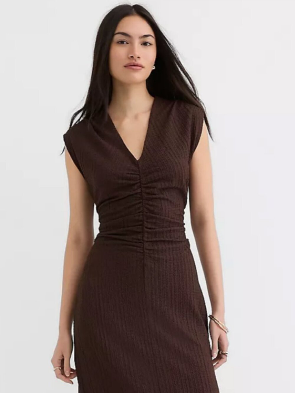 NWT Loft Textured Ruched V-Neck Midi Dress